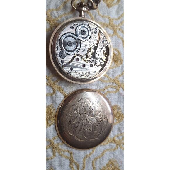 Tacy Watch Co. "MARION" Pocket Watch w/ 15 jewels Swiss Made Size 9s w/ Chain - Picture 5 of 10